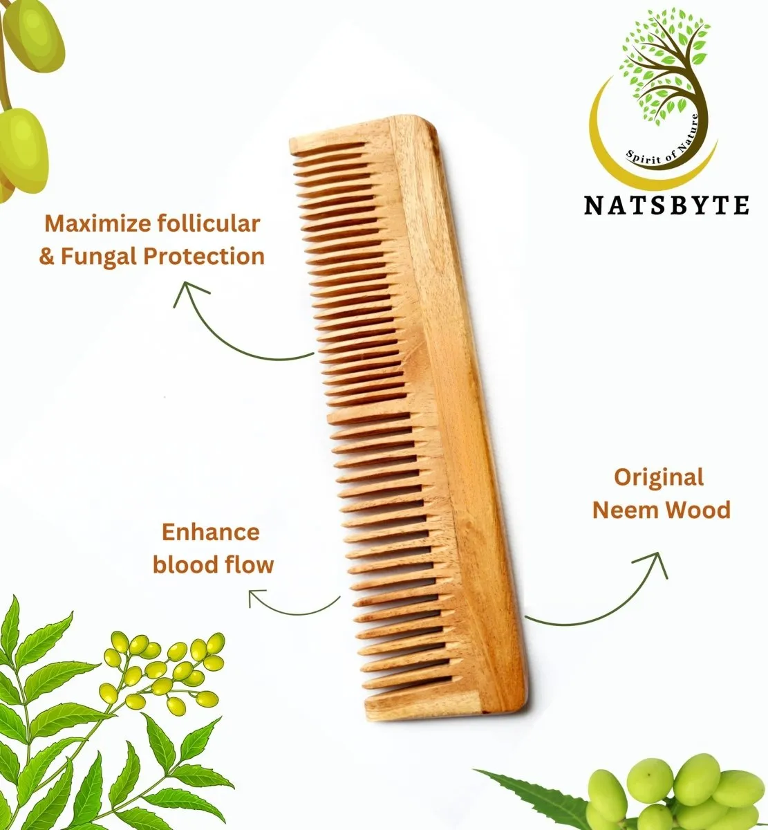 Pure Kacchi Neem Wood Comb Pack Combo -01 (Pack of 2)