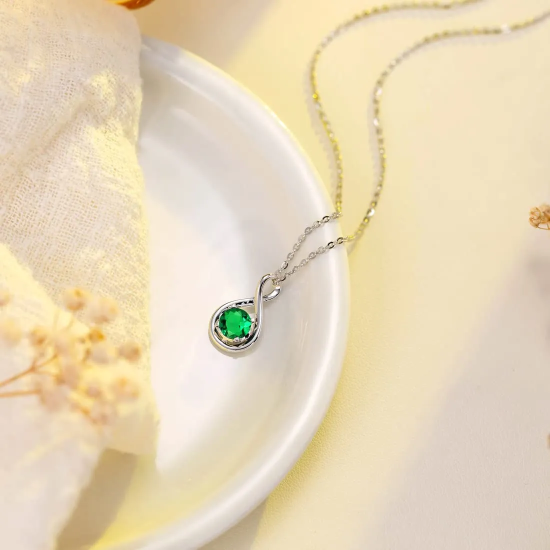 "Birthstone" May Gemstone Sterling Silver Necklace