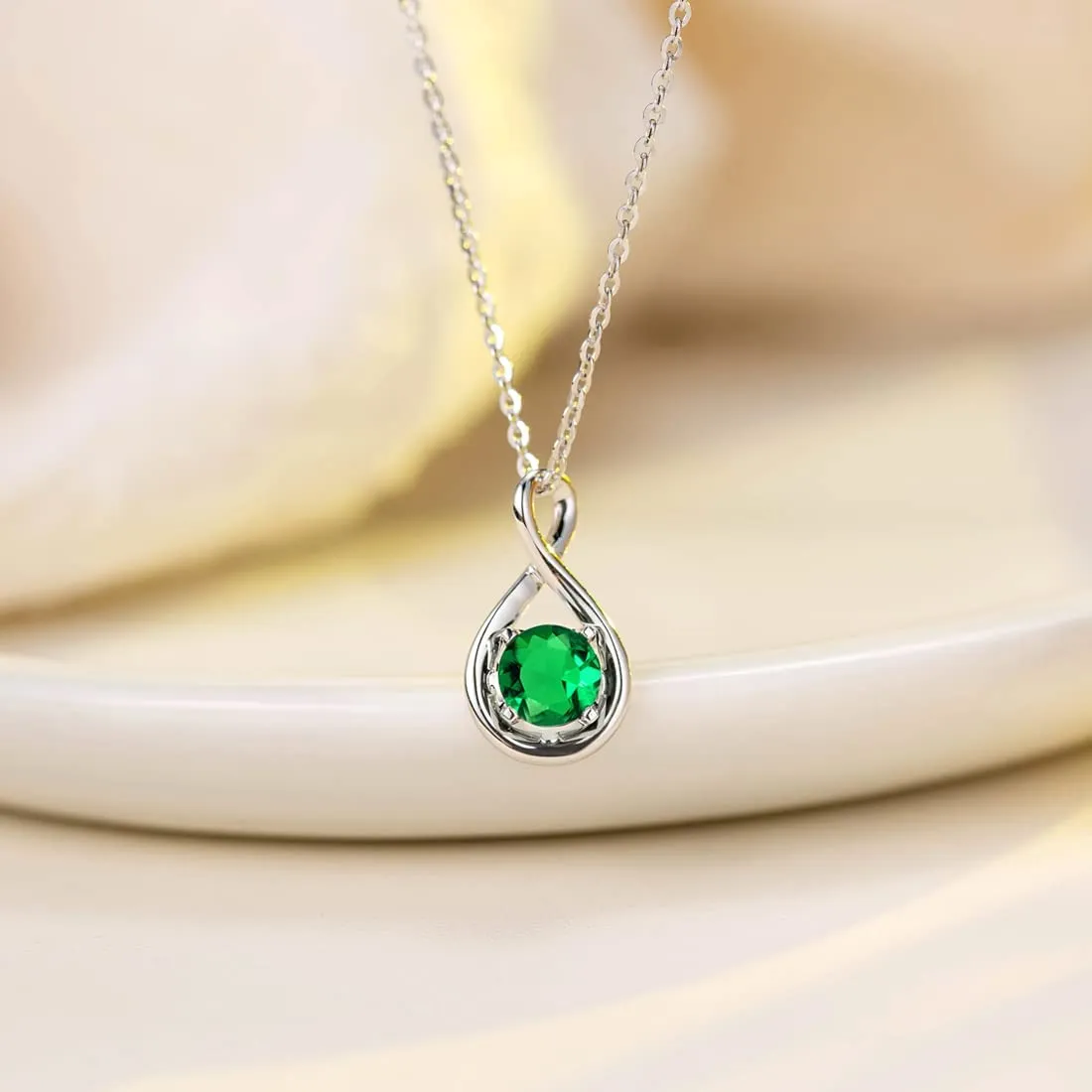 "Birthstone" May Gemstone Sterling Silver Necklace