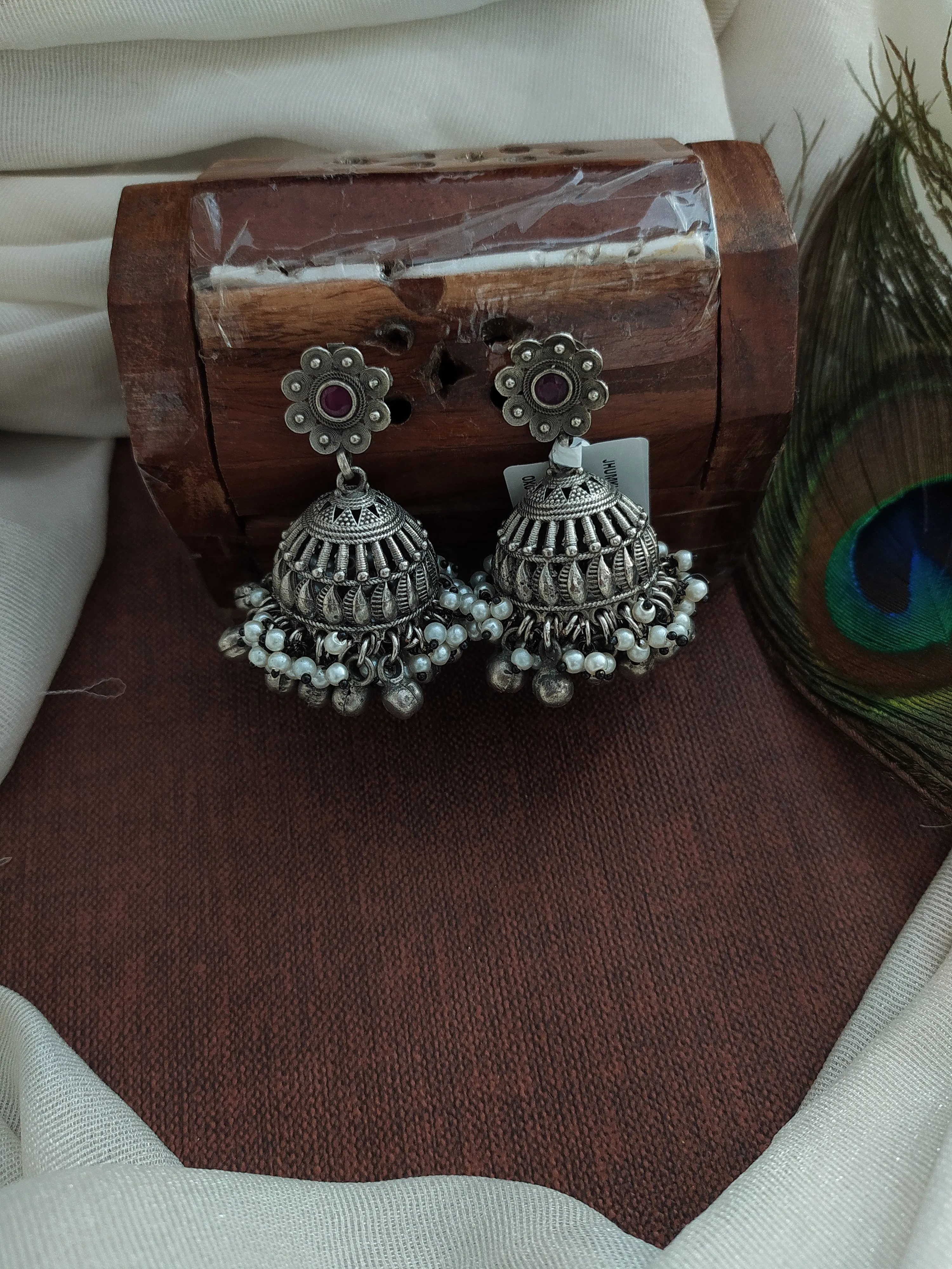 Radiant Ruby Oxidized Jhumki For Special Occasions