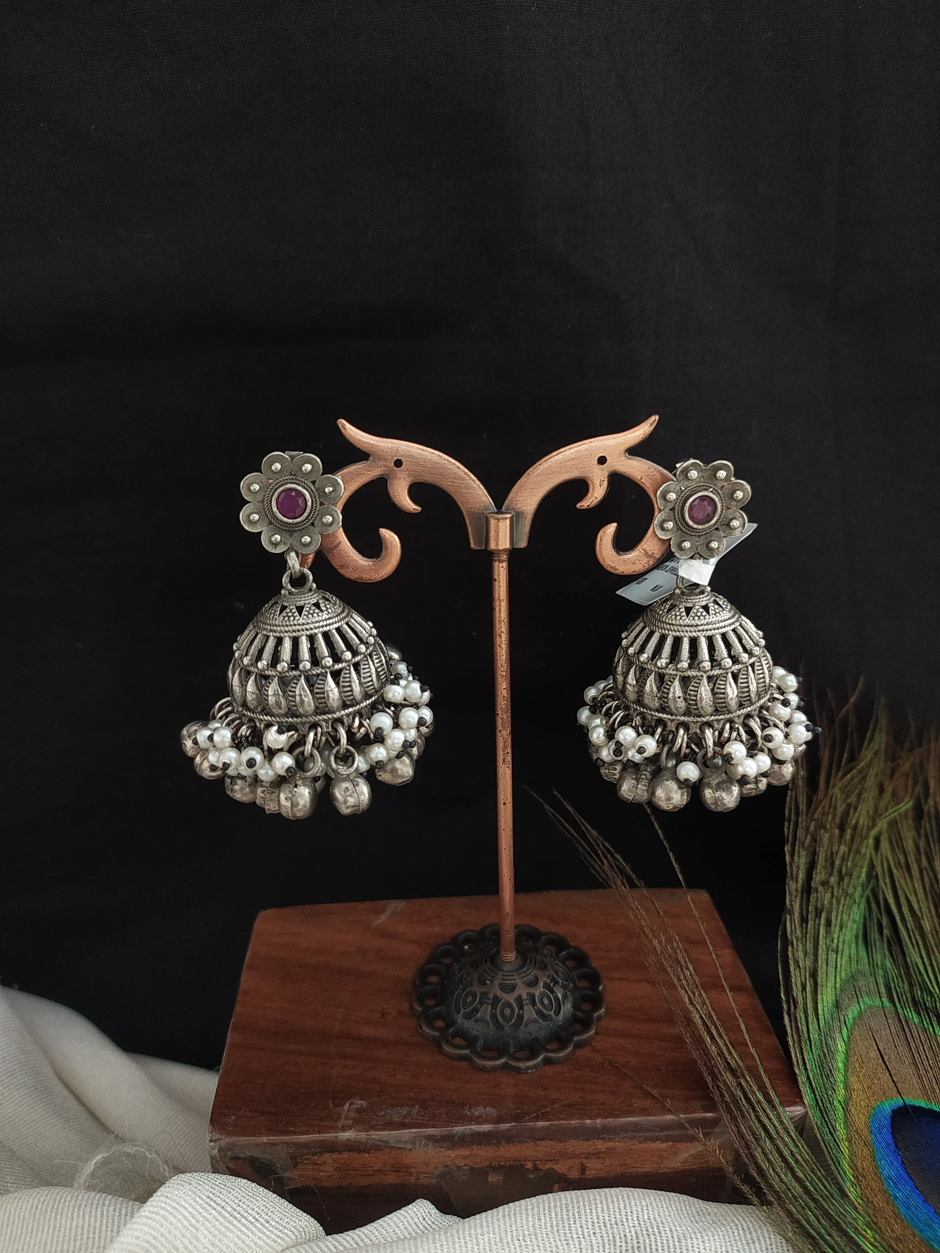 Radiant Ruby Oxidized Jhumki For Special Occasions