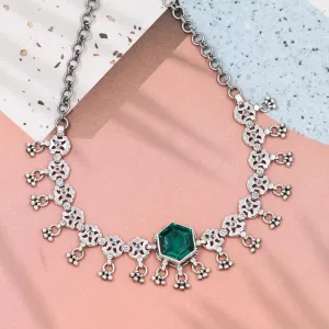 Regal Radiance: Sangeeta Boochra's Silver and Emerald Necklace