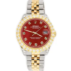 Rolex Datejust 31mm 2-Tone Watch 4.4ct Diamond Red MOP Dial/Bezel/Case/Lugs TFJ-142508083