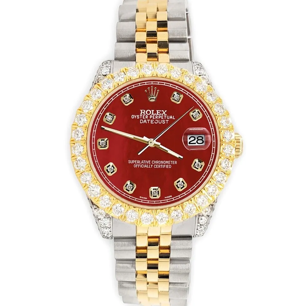 Rolex Datejust 31mm 2-Tone Watch 4.4ct Diamond Red MOP Dial/Bezel/Case/Lugs TFJ-142508083