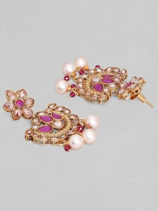 Rubans 22K Gold Plated Handcrafted Ruby Studded chandbali Earrings