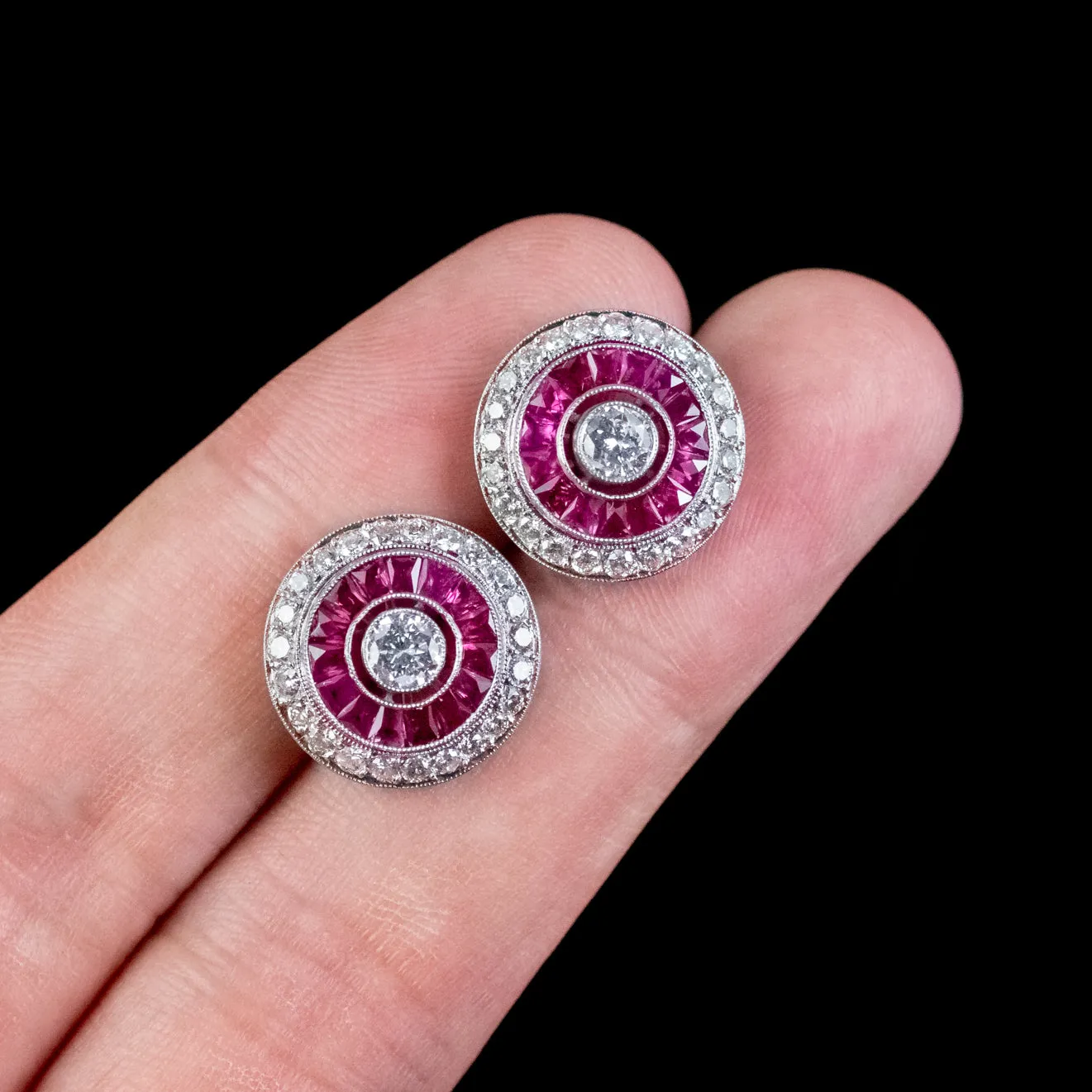 Ruby Diamond Target Stud Earrings Platinum 3.50ct Of Diamond 1.60ct Of Ruby