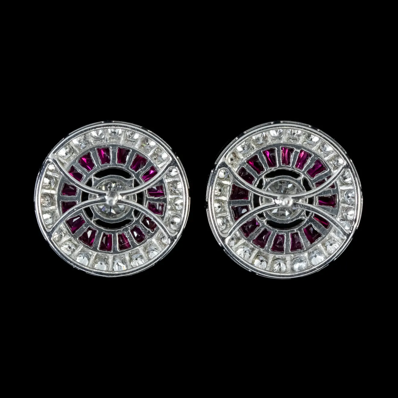 Ruby Diamond Target Stud Earrings Platinum 3.50ct Of Diamond 1.60ct Of Ruby