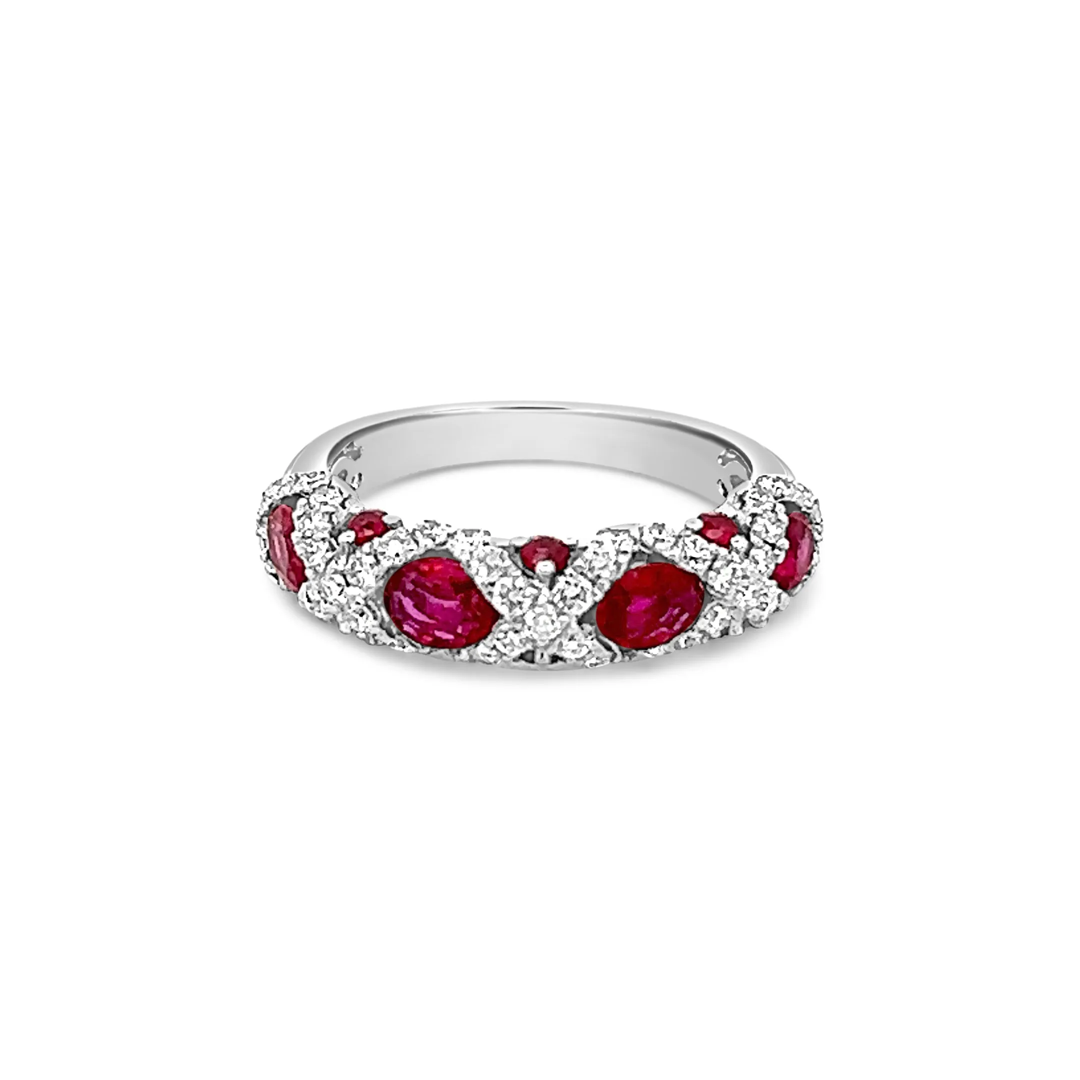 Ruby with Diamond Hugs and Kisses Ring