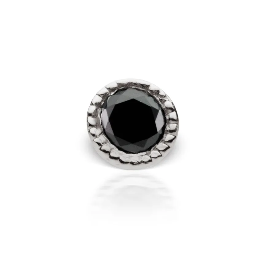 Scalloped Genuine Black Diamond Threaded Stud Earring by Maria Tash in 18K White Gold. Flat Stud.