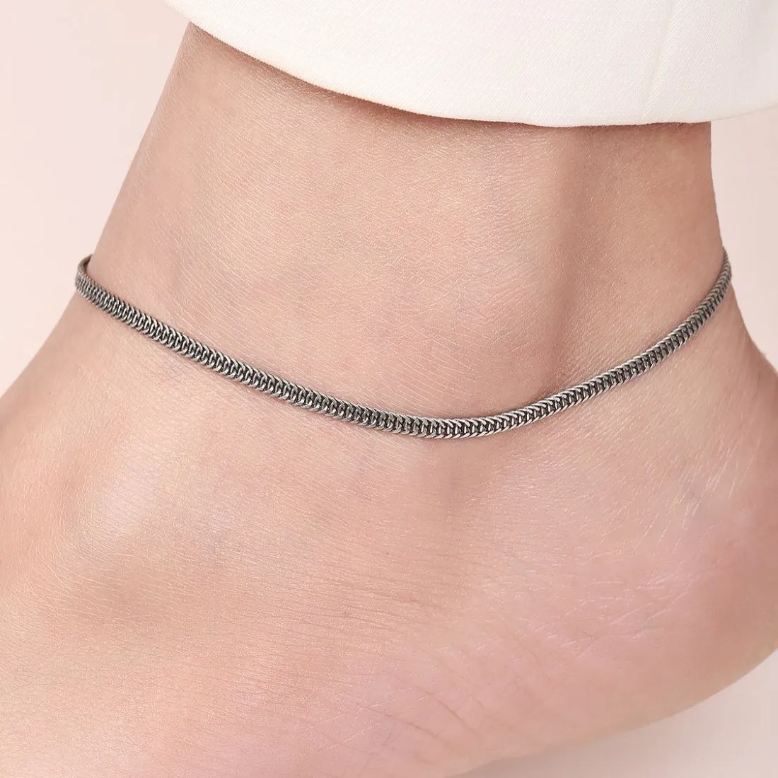 Serpentine Allure Rhodium-Plated 925 Sterling Silver Snake Chain Anklet