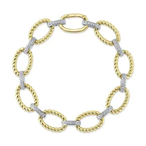 Shy Creation Twisted Gold &  Diamond Link Bracelet