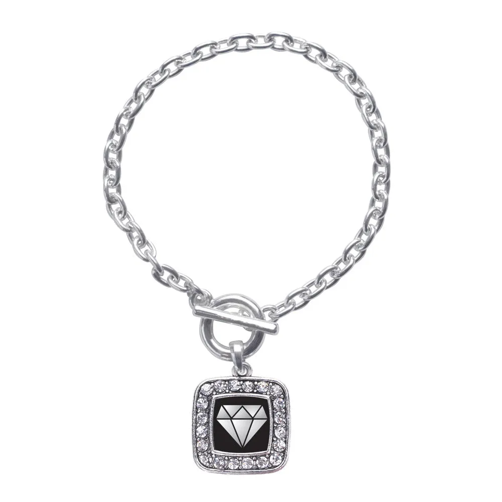 Silver Diamond Square Charm Toggle Bracelet