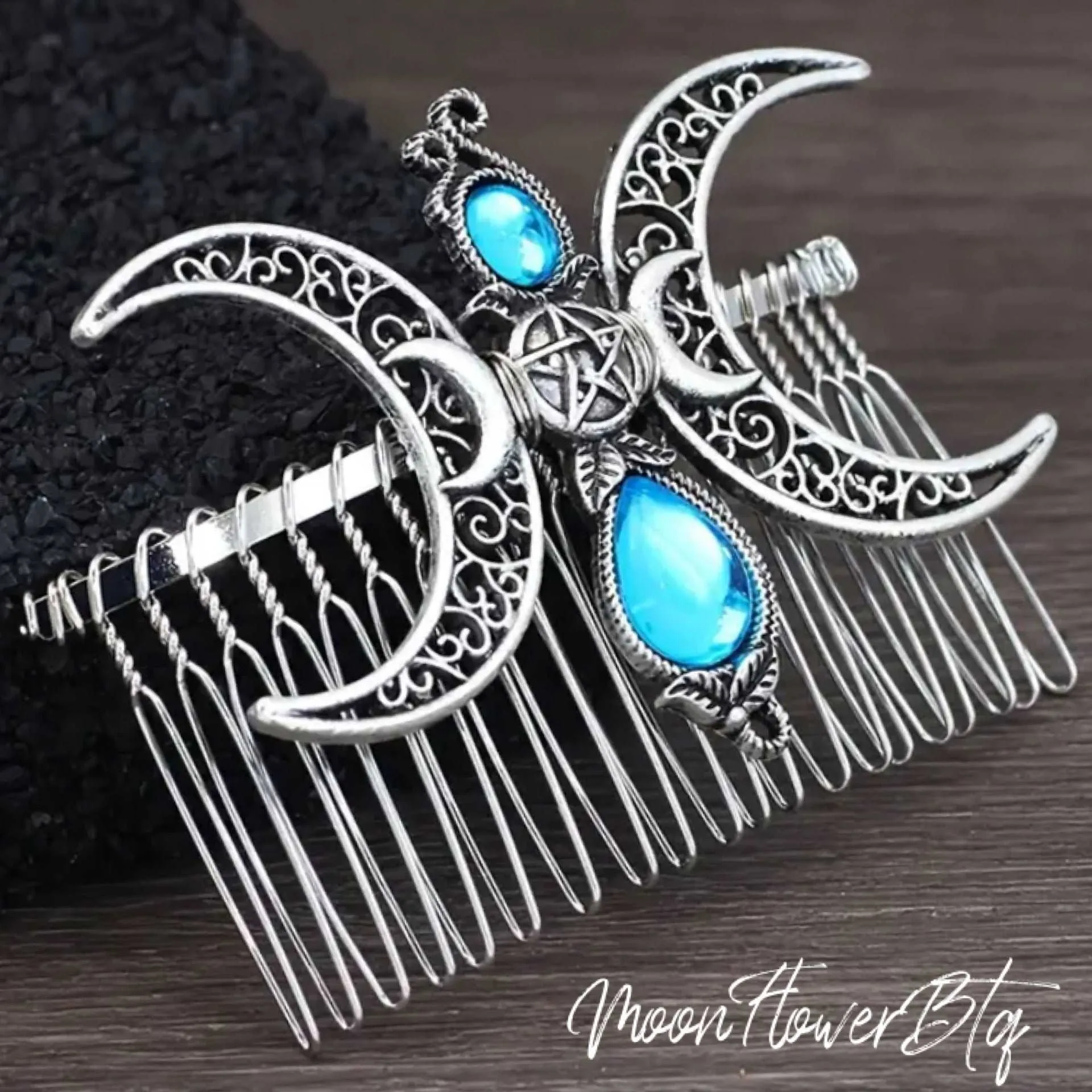 Silver Double Moon Hair Comb