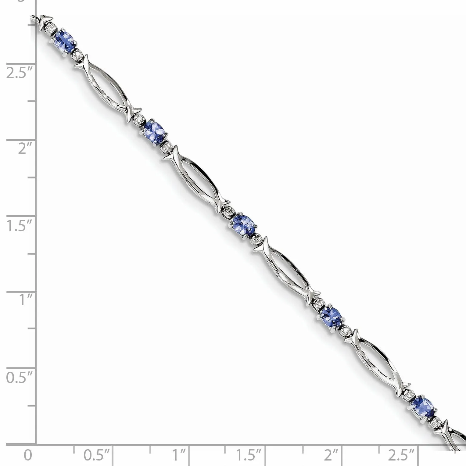 Silver Oval Tanzanite Round Diamond Bracelet