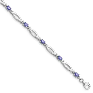 Silver Oval Tanzanite Round Diamond Bracelet