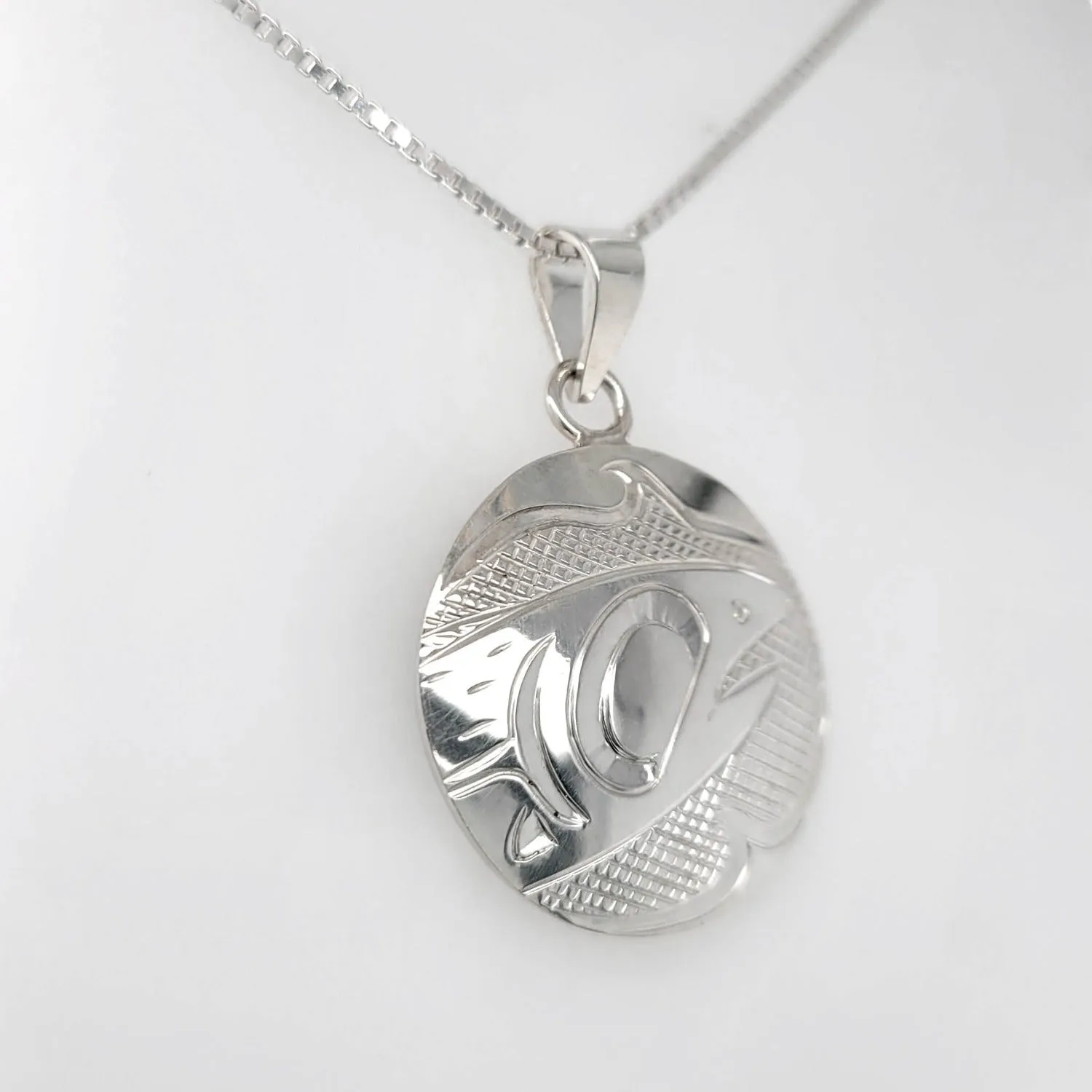 Silver Round Salmon Spirit Pendant