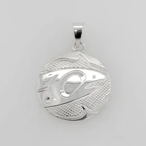 Silver Round Salmon Spirit Pendant