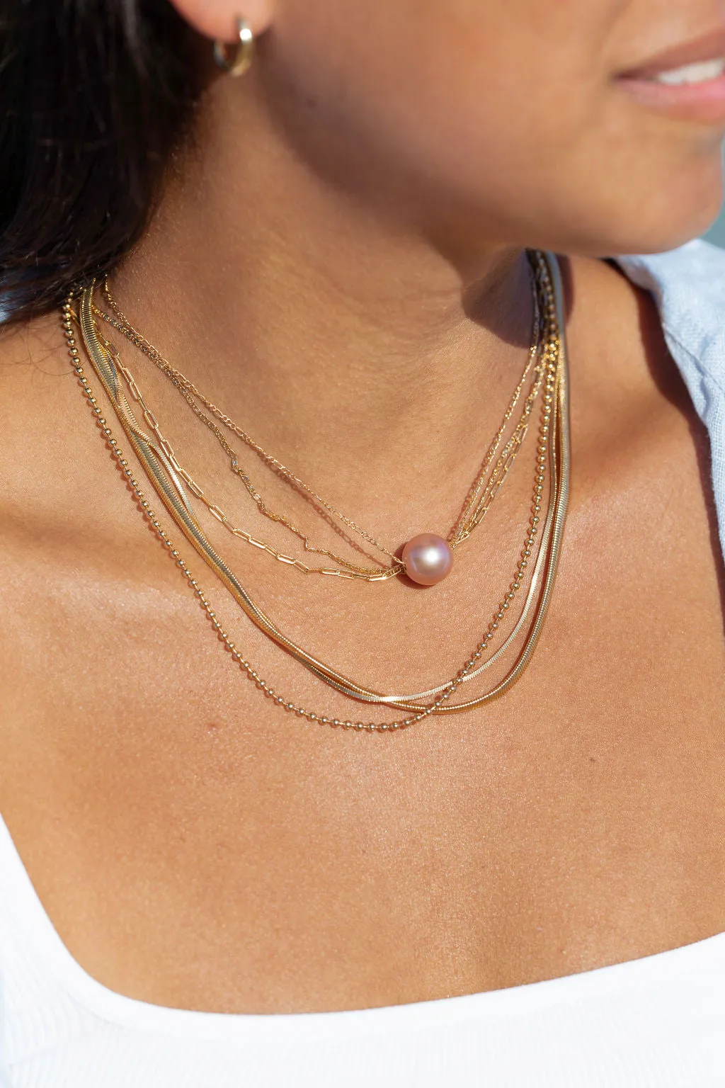 Single Floating Pink Pearl Necklace - Lokapele