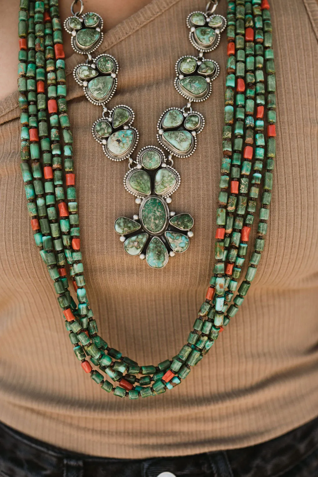 Sonoran Turquoise and Mediterranean Coral Bead Necklace