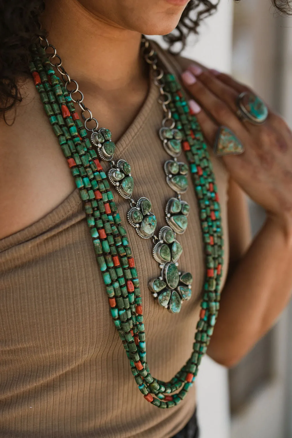 Sonoran Turquoise and Mediterranean Coral Bead Necklace