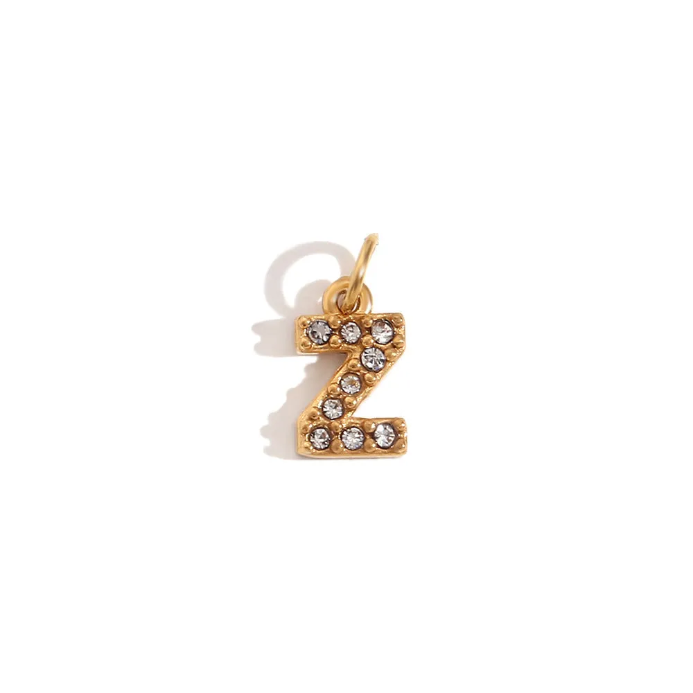 Stainless Steel Zircon Initials Letter Charms