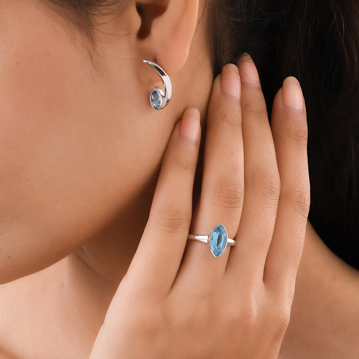 Surf Moon Ring   Surf Moon Earrings   Surf Moon Pendant with Swiss Blue Topaz