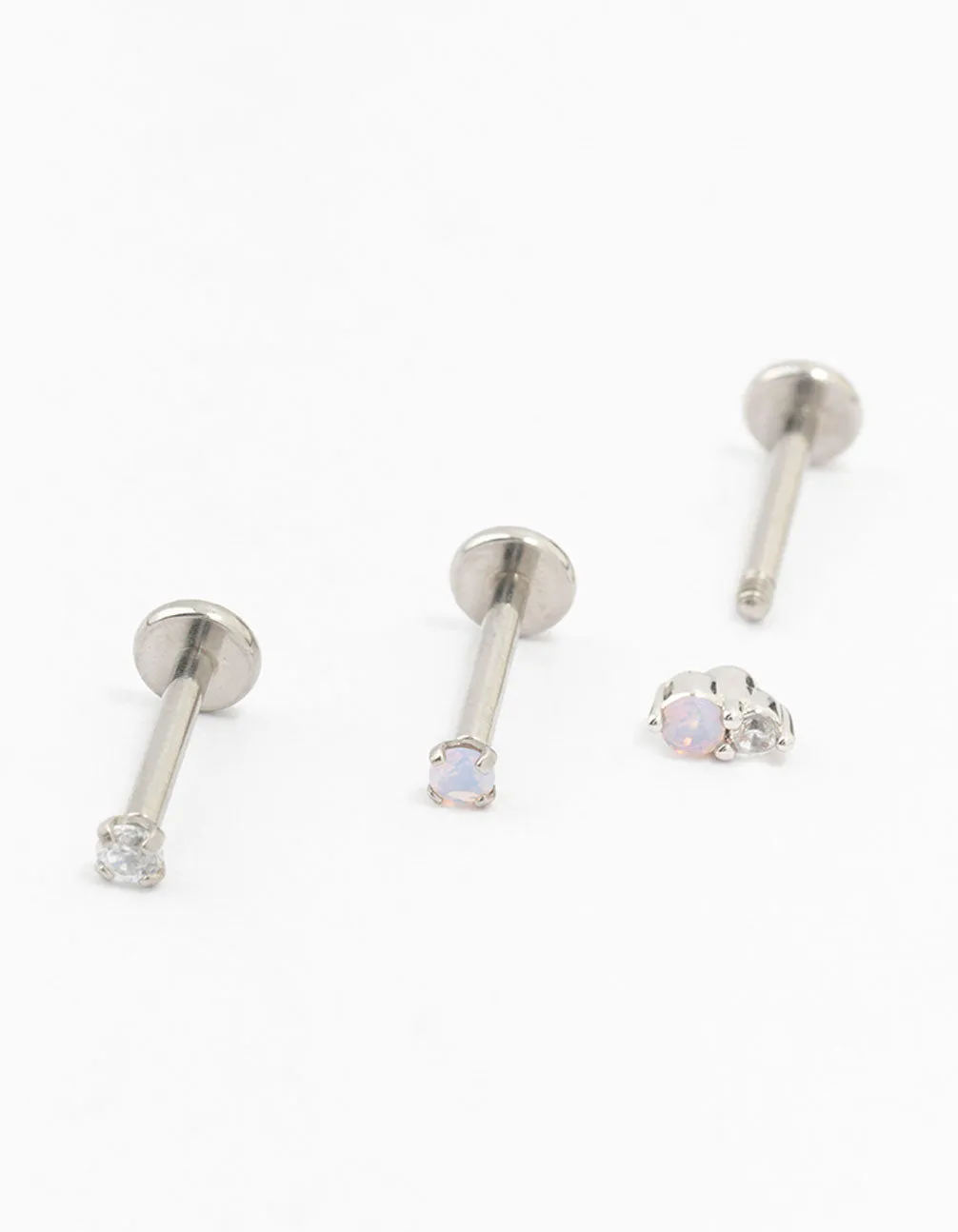 Surgical steel Cubic Zirconia Flat Back Studs 3-Pack