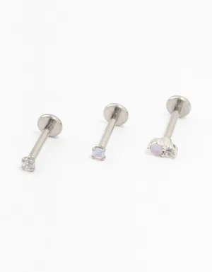 Surgical steel Cubic Zirconia Flat Back Studs 3-Pack