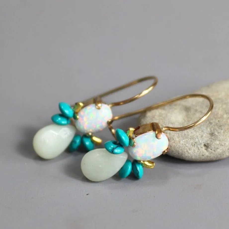 Synthetic Opal Turquoise Bee Earrings