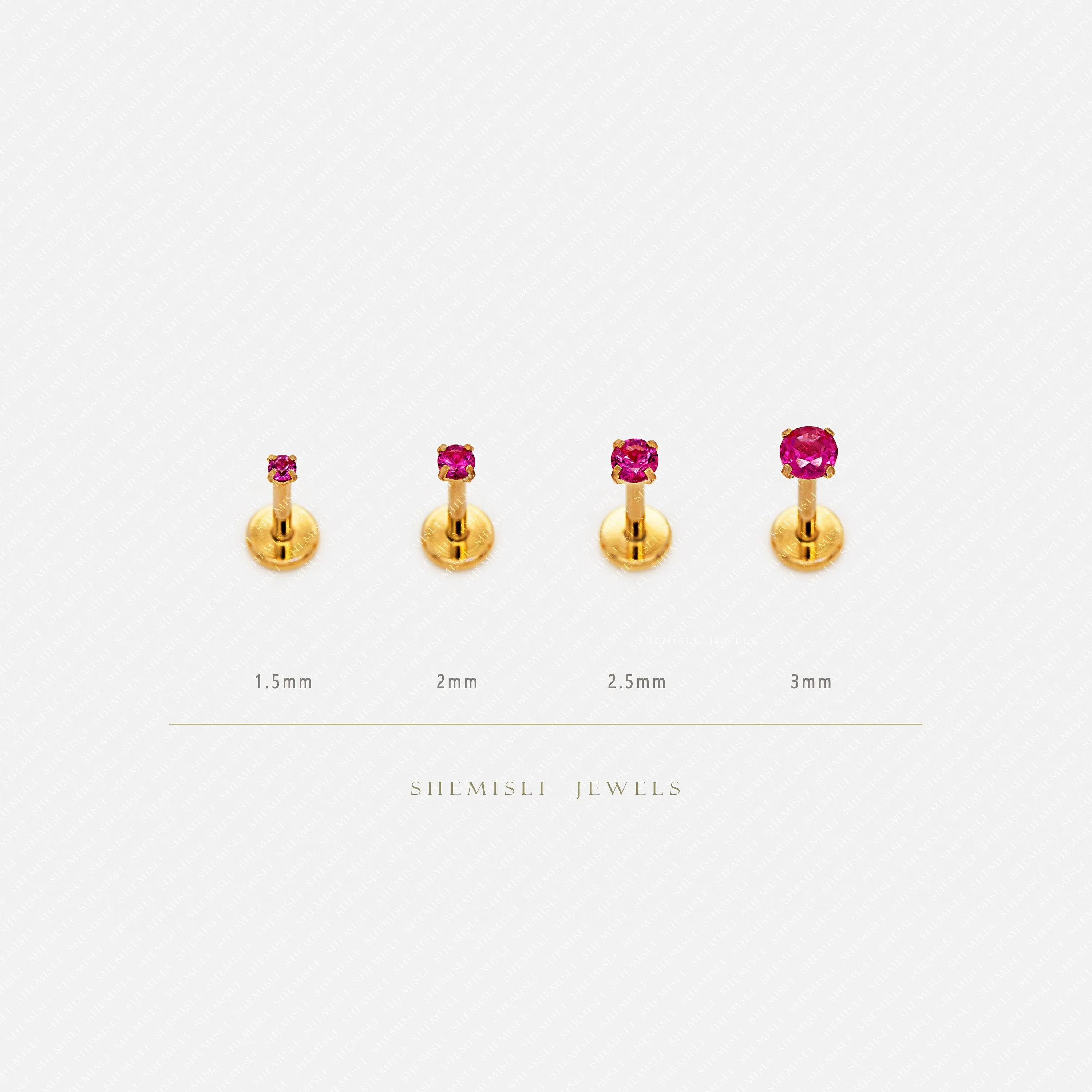 Tiny Ruby Gold Threadless Flat Back Earrings, Nose Stud, July Birthstone, 20,18,16ga, 5-10mm, Surgical Steel SS613 SS614 SS615 SS616