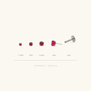 Tiny Ruby Steel Threadless Flat Back Earrings, Nose Stud, July Birthstone, 20,18,16ga, 5-10mm, Surgical Steel SS613 SS614 SS615 SS616