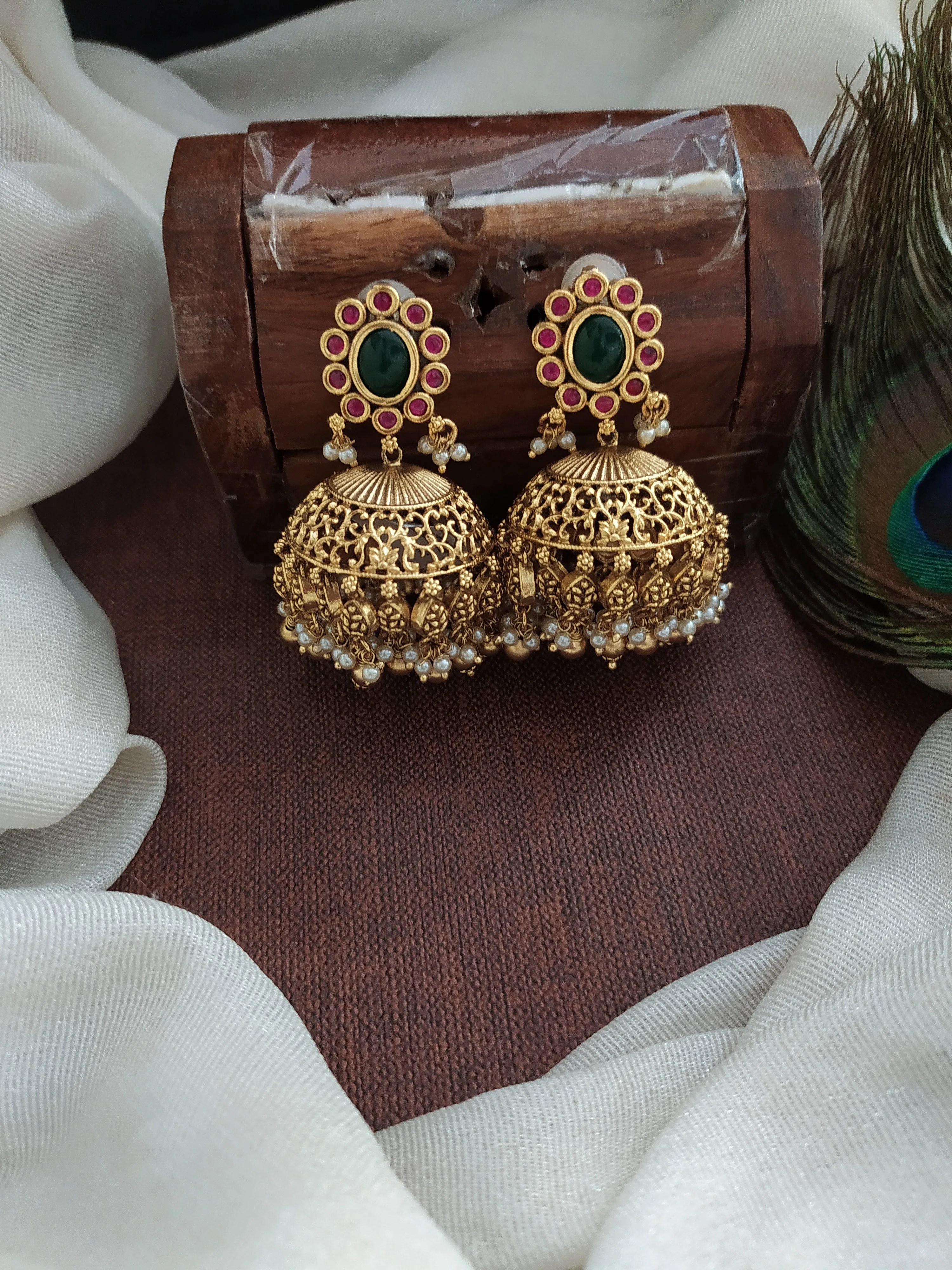 Traditional Design Antique Floral Studded Jhumki