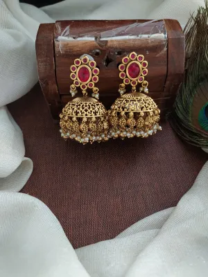 Traditional Design Antique Floral Studded Jhumki