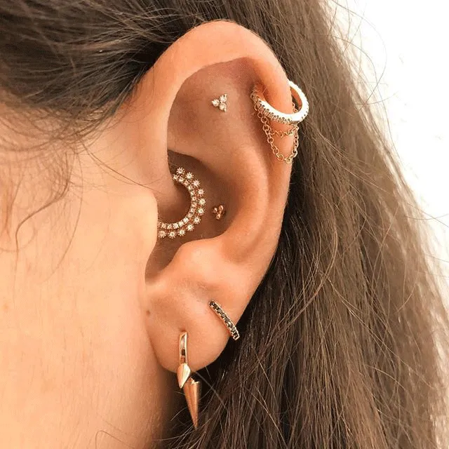 Triple Long Spike Clicker Earring by Maria Tash in Rose Gold