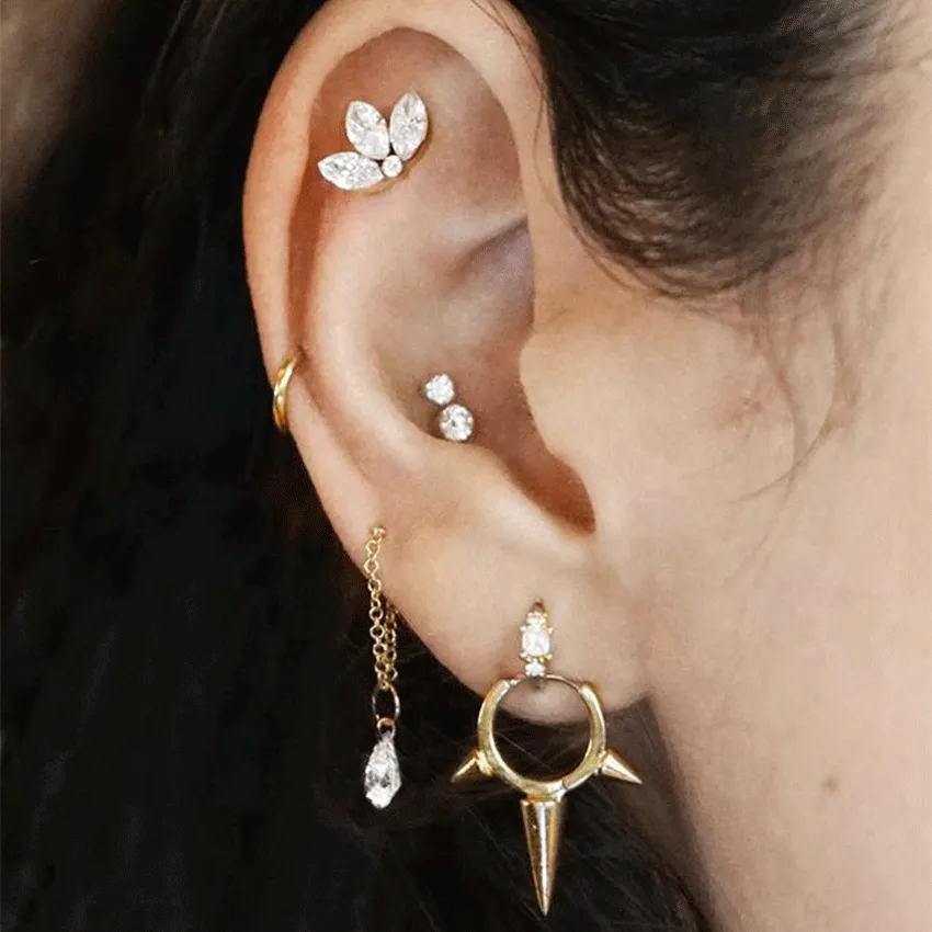 Triple Long Spike Clicker Earring by Maria Tash in Rose Gold