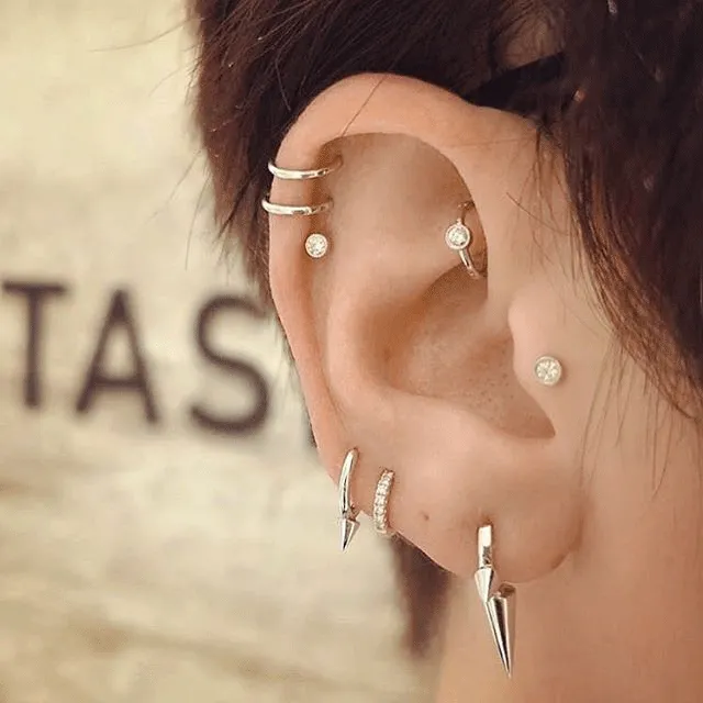 Triple Long Spike Clicker Earring by Maria Tash in Rose Gold