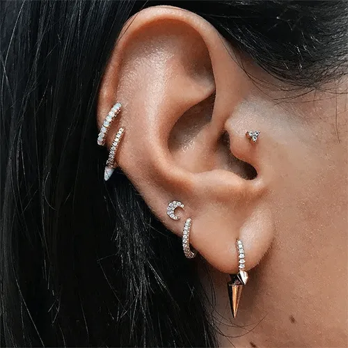 Triple Long Spike Diamond Eternity Hoop Earring by Maria Tash in White Gold