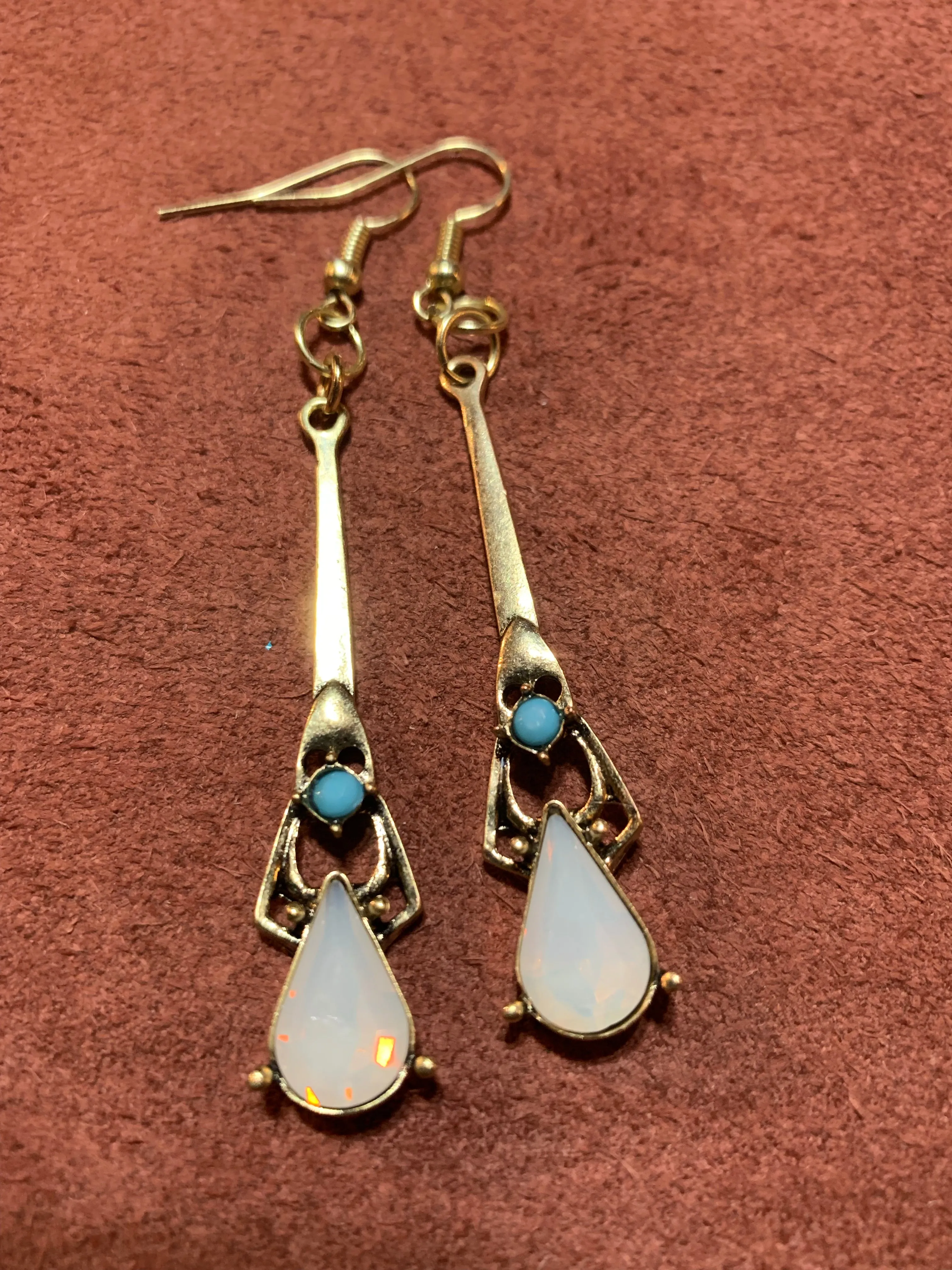 Turquoise & Opal Art Deco Drop Earrings