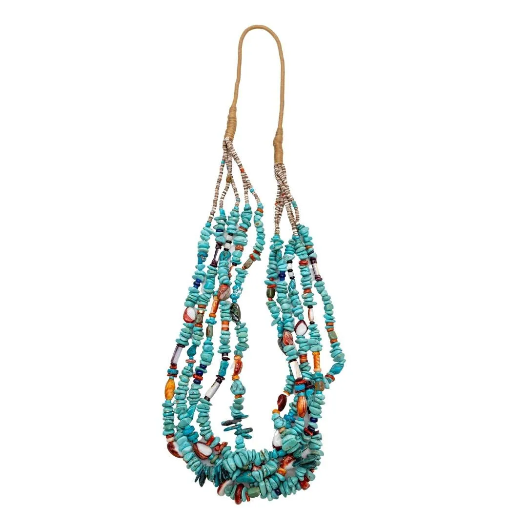 Turquoise, Mediterranean Coral, Spiny Oyster and Heishi Shell Necklace