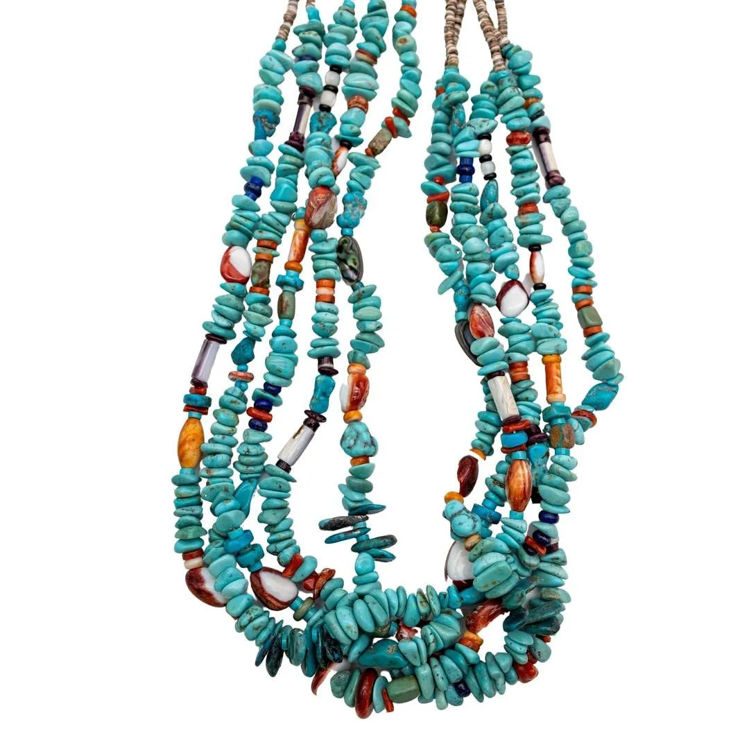 Turquoise, Mediterranean Coral, Spiny Oyster and Heishi Shell Necklace