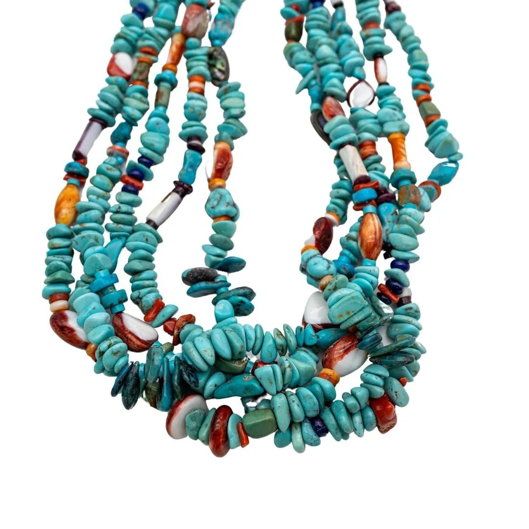 Turquoise, Mediterranean Coral, Spiny Oyster and Heishi Shell Necklace