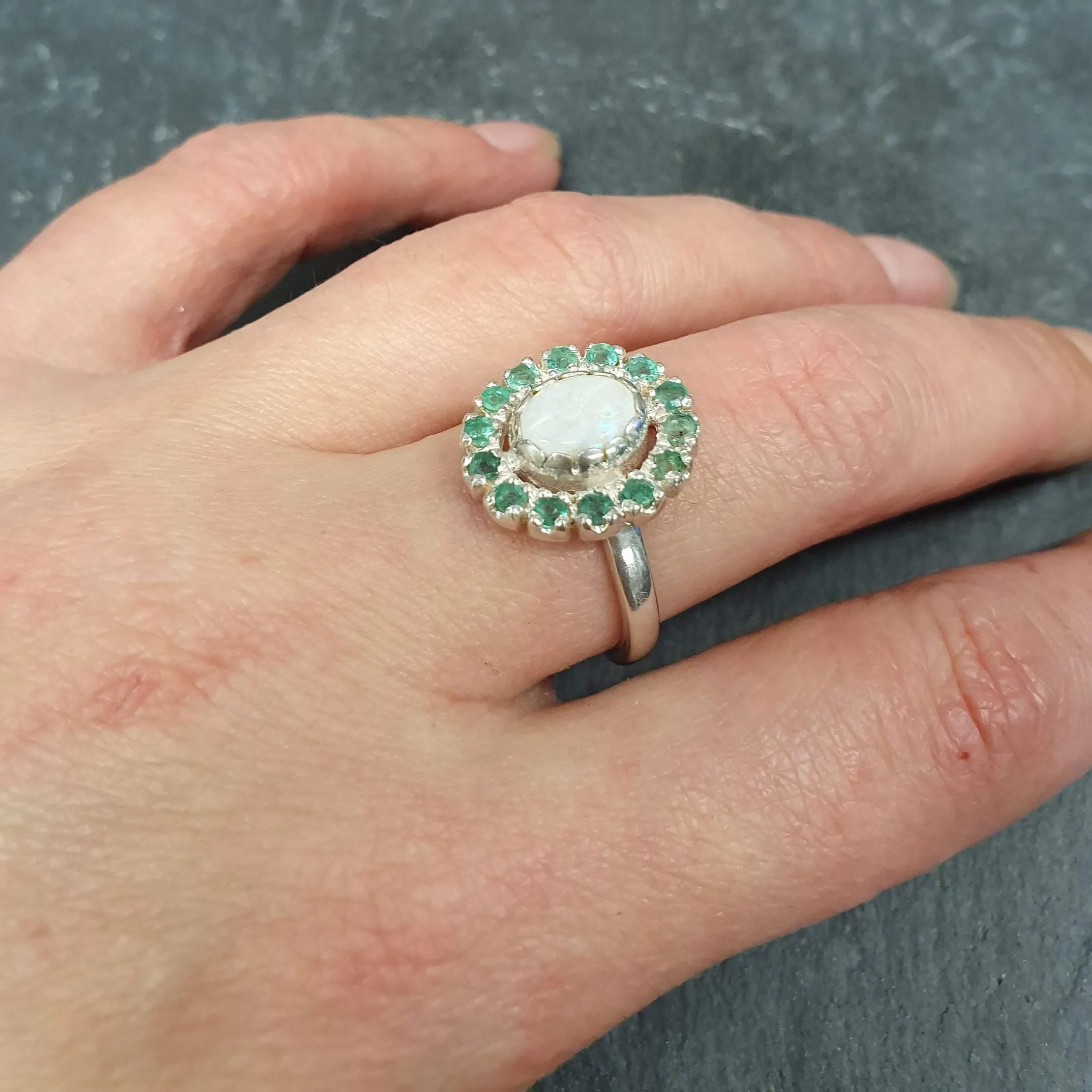 Victorian Opal Ring - Opal Flower Ring - White Green Vintage Ring