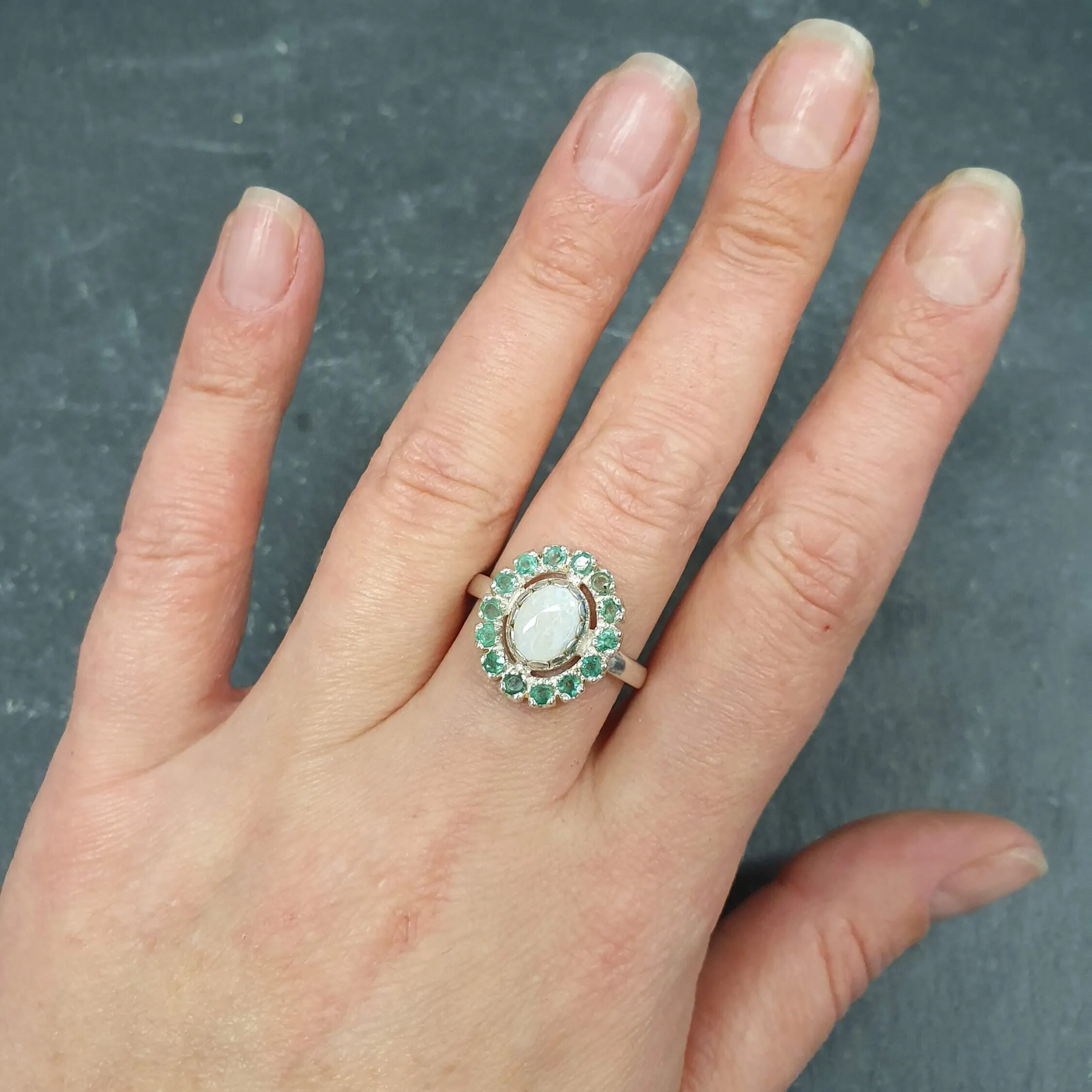 Victorian Opal Ring - Opal Flower Ring - White Green Vintage Ring