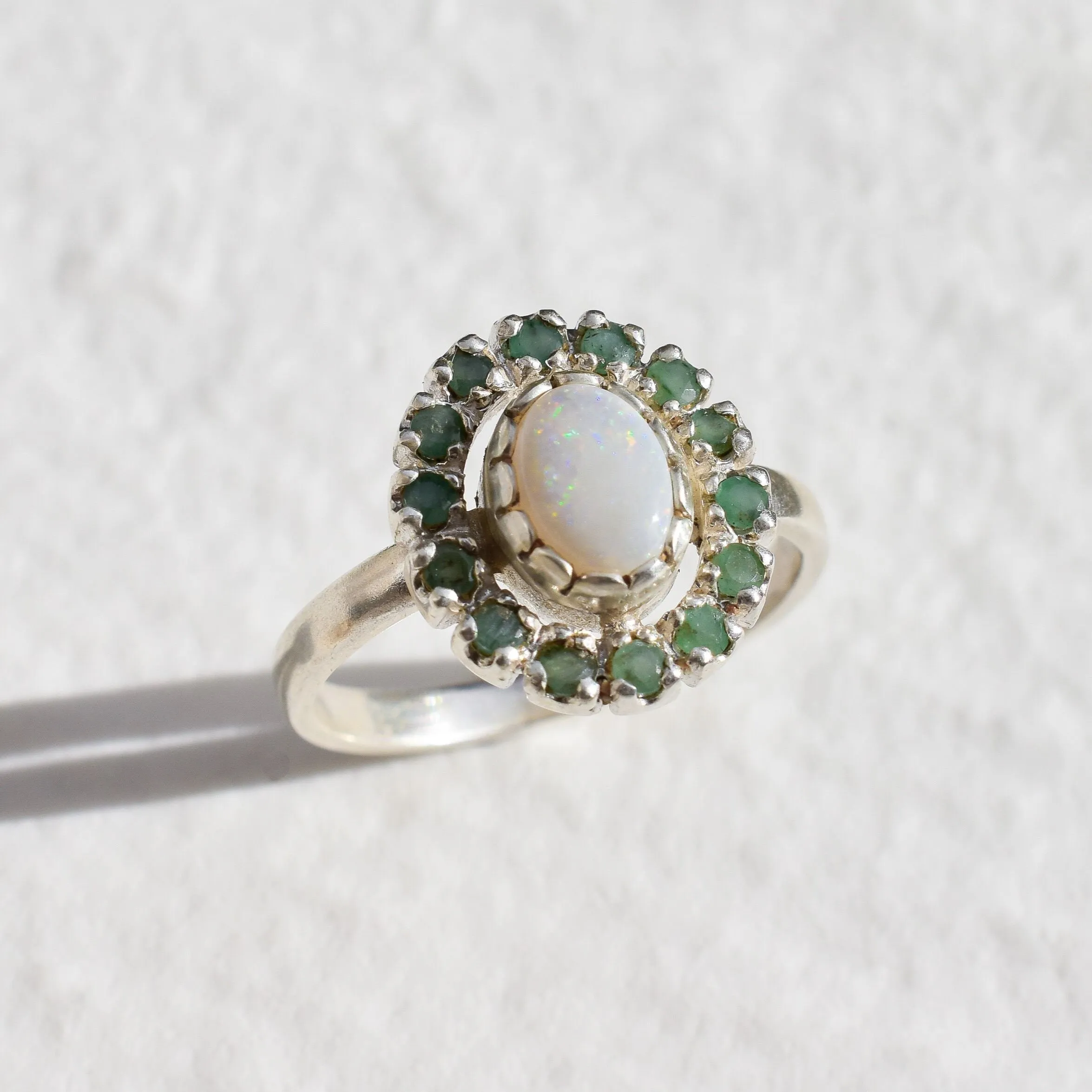 Victorian Opal Ring - Opal Flower Ring - White Green Vintage Ring