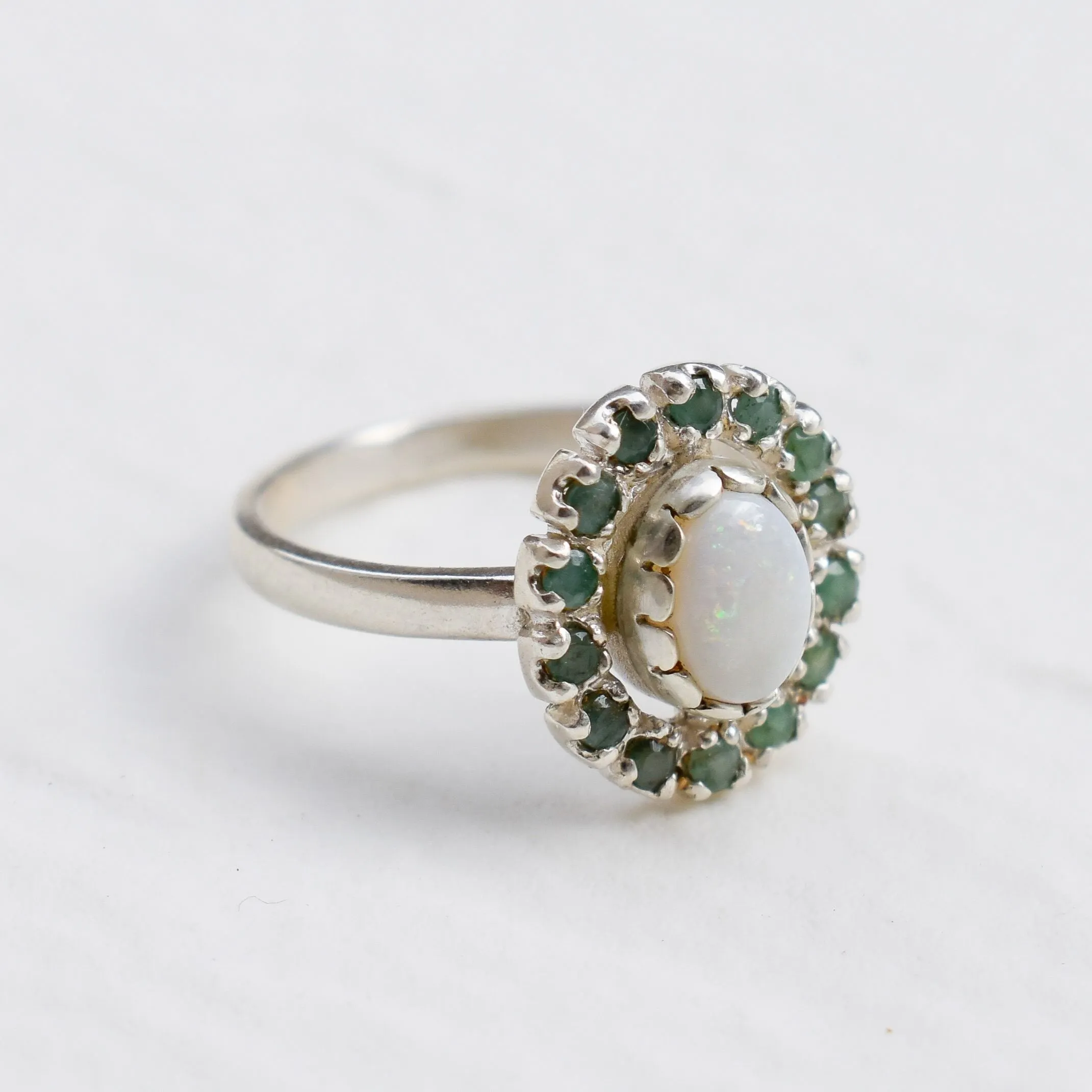 Victorian Opal Ring - Opal Flower Ring - White Green Vintage Ring