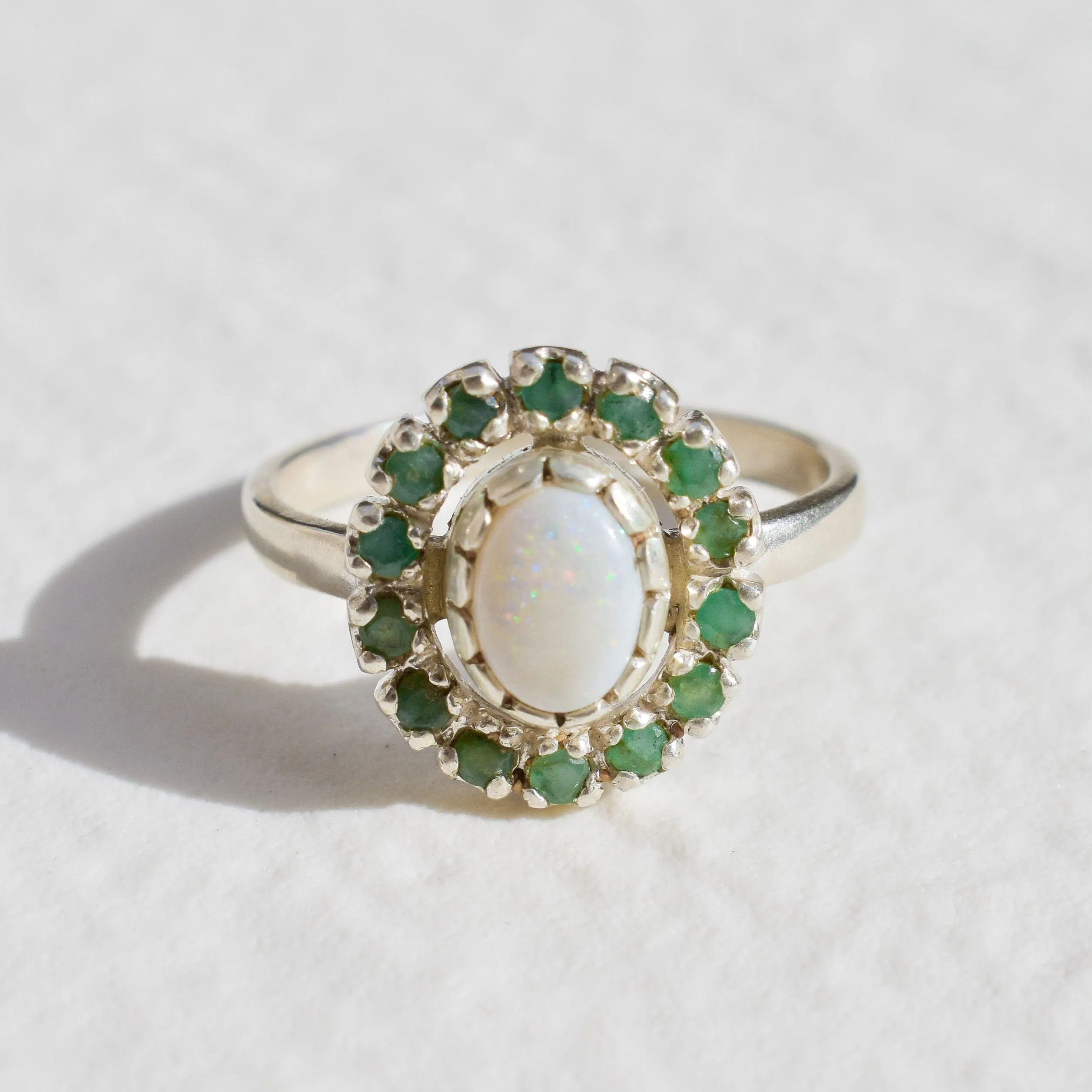 Victorian Opal Ring - Opal Flower Ring - White Green Vintage Ring