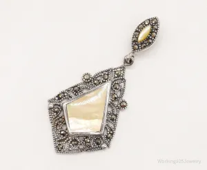 Vintage Art Deco Mother Of Pearl Marcasite Sterling Silver Pendant