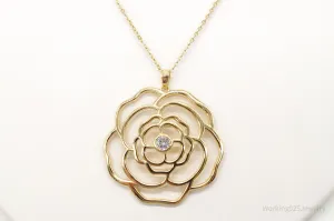 Vintage Cubic Zirconia Gold Vermeil Sterling Silver Flower Necklace 18"