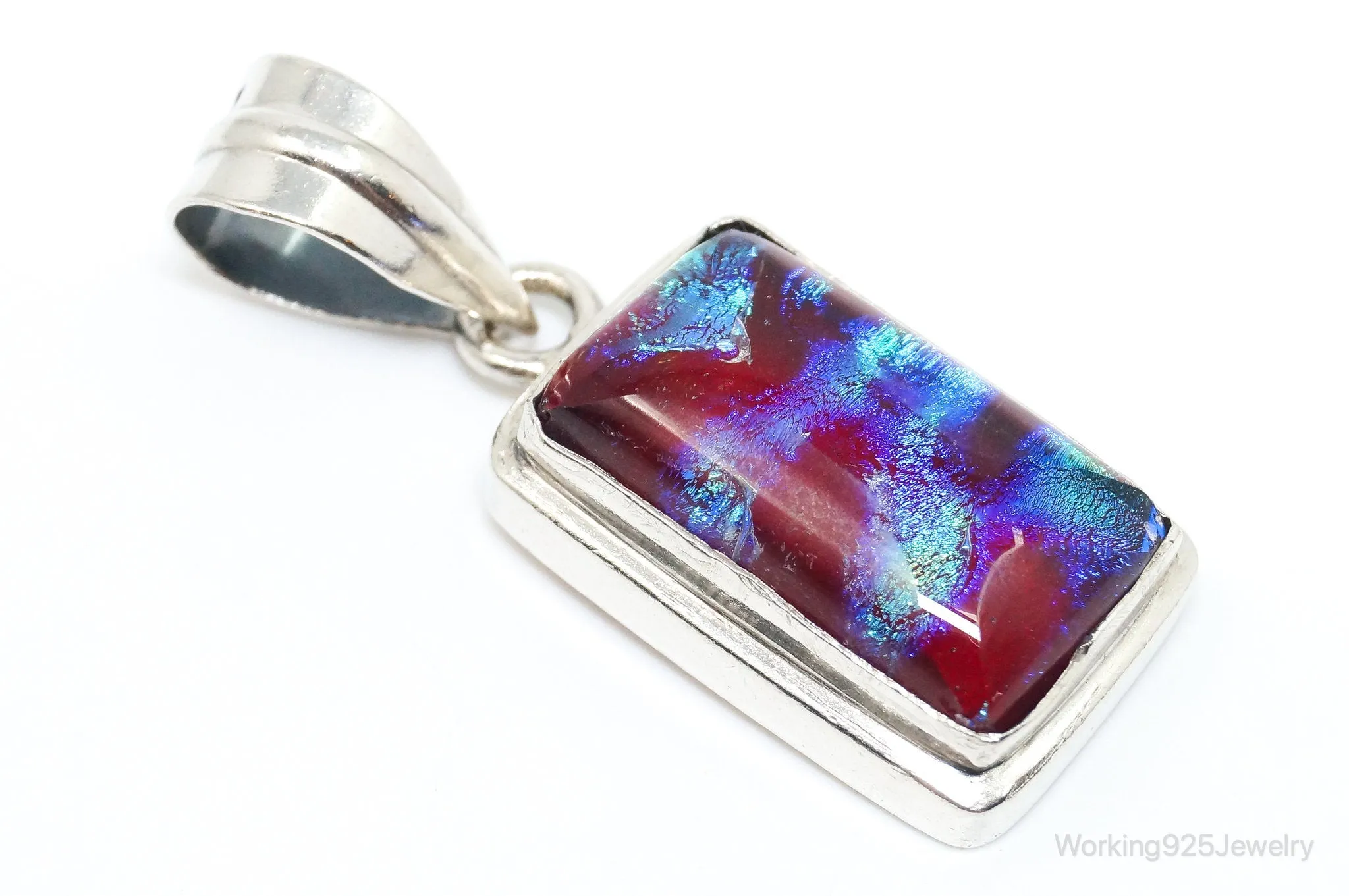 Vintage Dichroic Glass Sterling Silver Necklace Pendant