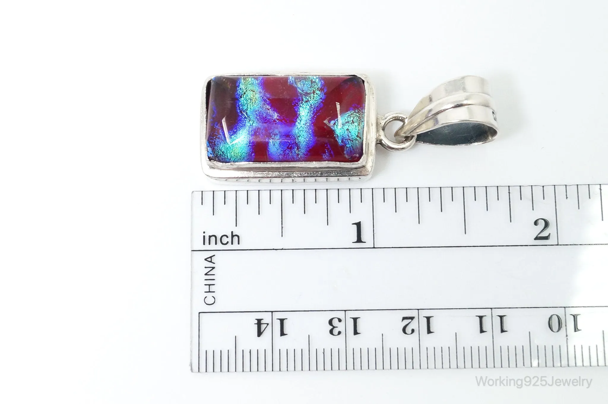 Vintage Dichroic Glass Sterling Silver Necklace Pendant